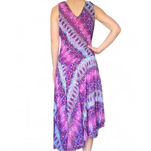 Boho Purple Multicolored Tie Dye Design Flowy Midi dress size 8 - Picture 2 of 6